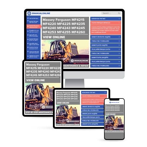 Massey Ferguson MF4215 MF4220 MF4225 MF4235 MF4240 MF4243 MF4245 MF4253 MF4255 MF4260 MF4263 MF4270 Tractors Complete Workshop Service Repair Manual - Online Manuals by eManualOnline